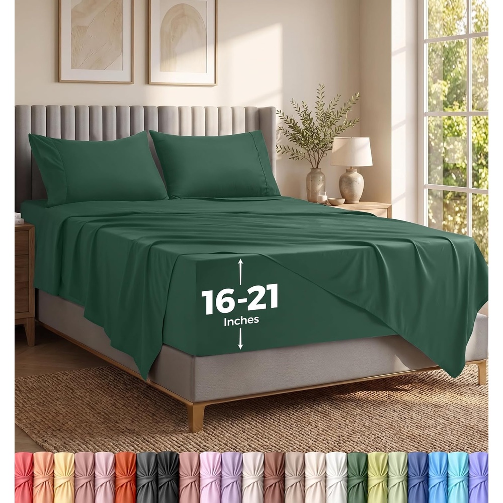 image:imageUtopia Bedding Bettlaken Set 3 Teilige Schwarz Polyester Mikrofaser OekoTex Zertifiziert Spannbettlaken 90x190 Bettlaken 167x243 1 Bestickten Kissenbezug 50x75Smaragd