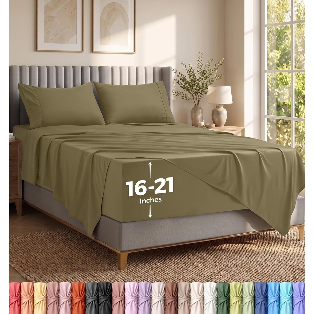 image:imageUtopia Bedding Bettlaken Set 3 Teilige Schwarz Polyester Mikrofaser OekoTex Zertifiziert Spannbettlaken 90x190 Bettlaken 167x243 1 Bestickten Kissenbezug 50x75OlivBlatt fr Mich Leaf It To Me