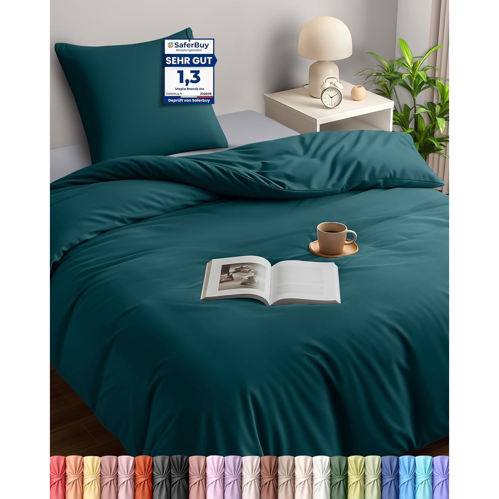 image:imageUtopia Bedding Bettwsche 135x200 cm 1 Kissenbezug 80x80 cm BlaugrnBlaugrn