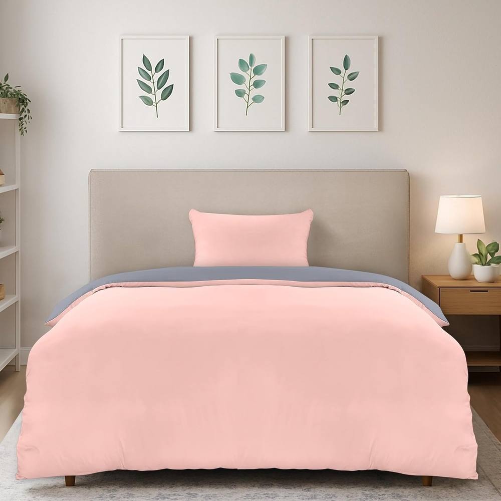 image:imageUtopia Bedding Bettwsche 135x200 cm 1 Kissenbezug 80x80 cm BlaugrnGrau Rosa