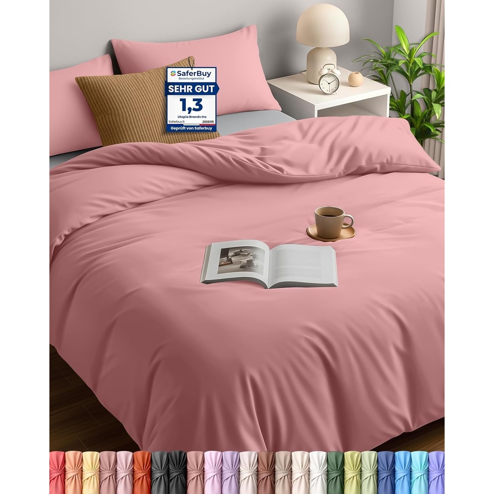 image:imageUtopia Bedding Bettwsche 135x200 cm 1 Kissenbezug 80x80 cm BlaugrnRosa