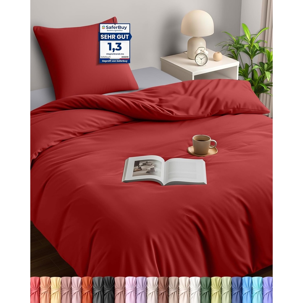 image:imageUtopia Bedding Bettwsche 135x200 cm 1 Kissenbezug 80x80 cm BlaugrnRot