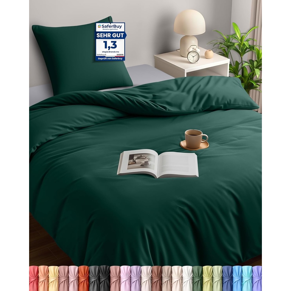 image:imageUtopia Bedding Bettwsche 135x200 cm 1 Kissenbezug 80x80 cm BlaugrnSmaragd