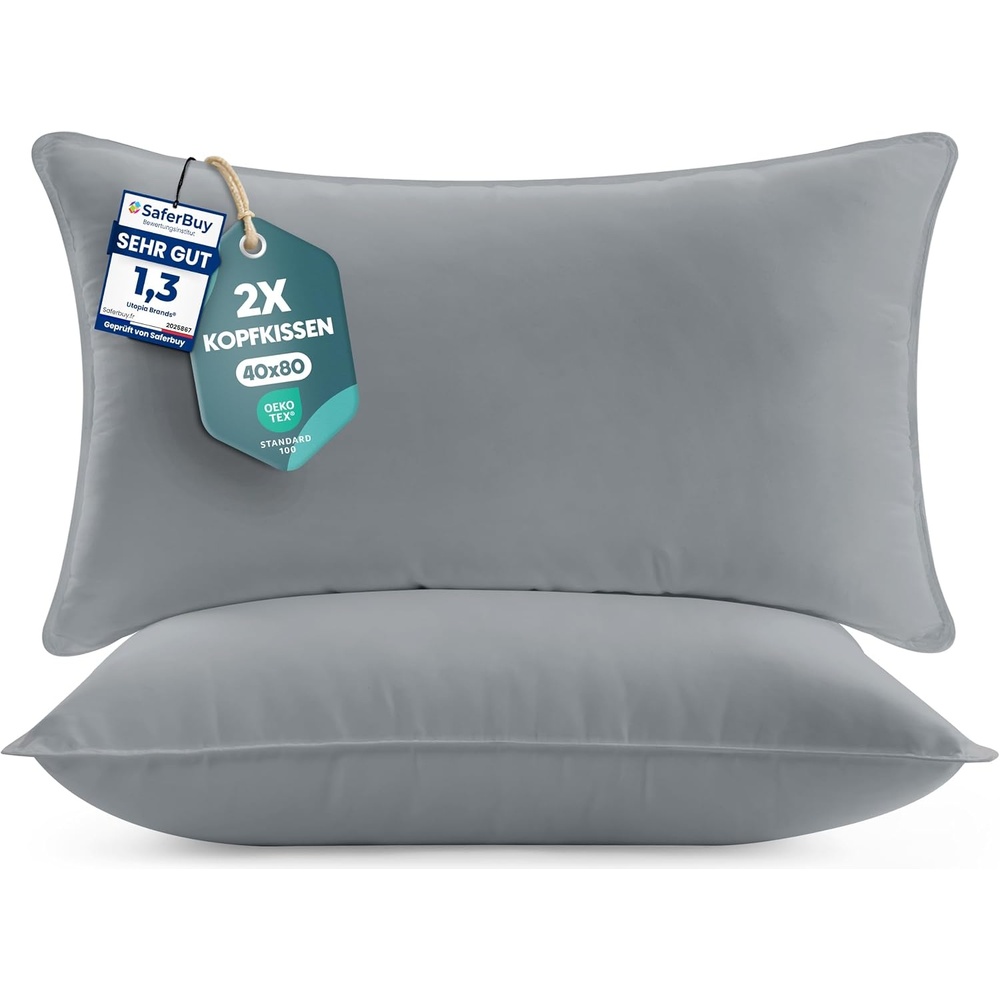 image:imageUtopia Bedding Kopfkissen 65x65 2er Set Schlafkissen Atmungsaktiv KissenGrau
