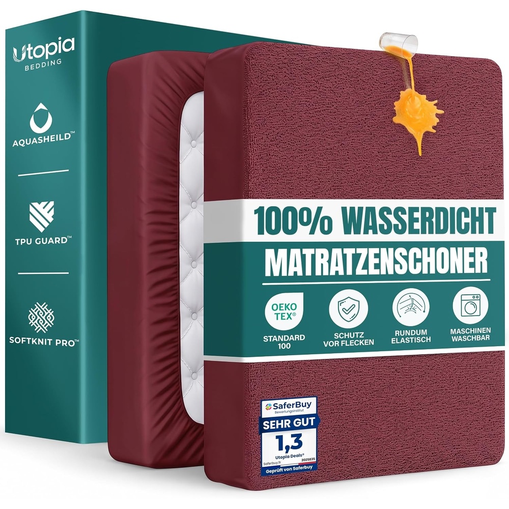 image:imageUtopia Bedding Matratzenschoner 160 x 200 x 30 cm Wasserdicht OekoTEX Zertifiziert Matratzenauflage Atmungsaktive Matratzenschutz Rundum Elastisch Burgunderrot
