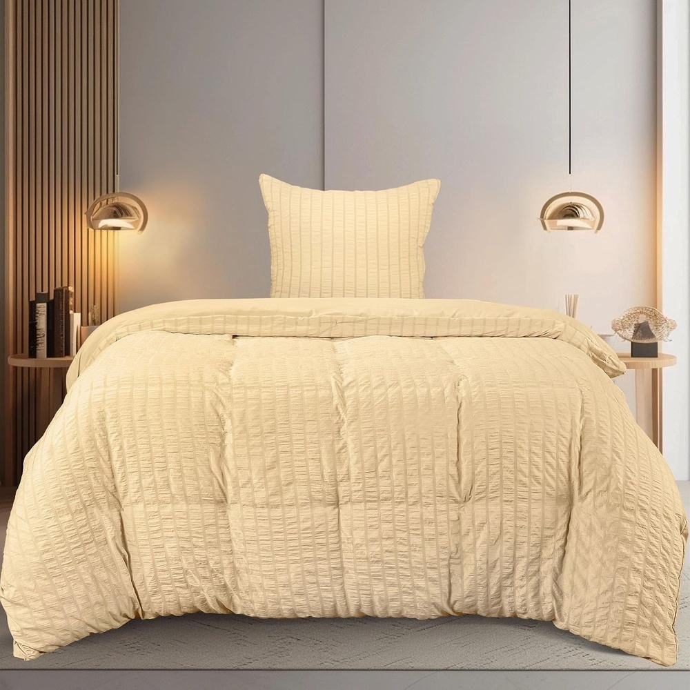 image:imageUtopia Bedding Seersucker Bettwsche 135x200 Set Mikrofaser Polyester Bettbezug 135x200 cm 1 Kissenbezug 80x80 cm BeigeBeige