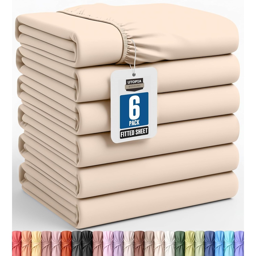 image:imageUtopia Bedding Spannbettlaken Packung mit 6 unteren Laken aus weicher gebrsteter Mikrofaser Tiefe Taschen knitterfrei lichtbestndig pflegeleicht GrauBeige