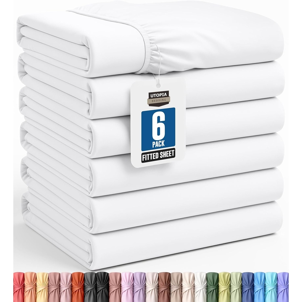 image:imageUtopia Bedding Spannbettlaken Packung mit 6 unteren Laken aus weicher gebrsteter Mikrofaser Tiefe Taschen knitterfrei lichtbestndig pflegeleicht GrauWei