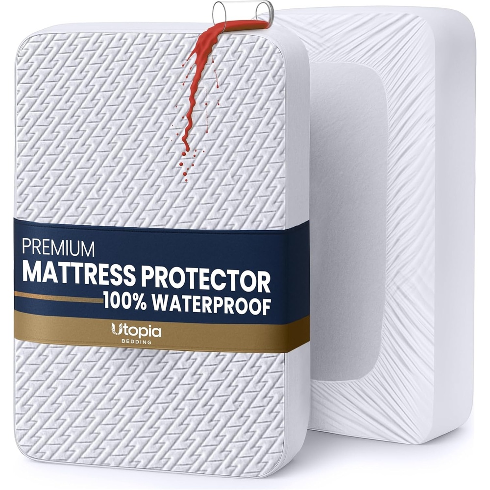 image:imageUtopia Bedding Wasserdichter Matratzenschoner 135 x 190 x 30 cm Hochwertiges ZickzackDesign atmungsaktiver Matratzenschoner aus weichem 3DGewebe passgenauer Schnitt mit tiefen dehnbaren TaschenWeissOpulenter Garten