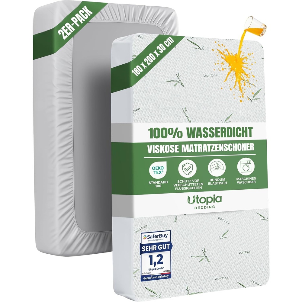 image:imageWasserdicht Viskose Matratzenschoner 200x200x30 cm Viscose Matratzenbezug180 x 200 x 30 cm 2er Pack