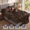 Utopia Bedding Bettlaken Set (3 Teilige, Schwarz), Polyester Mikrofaser, Oeko-Tex Zertifiziert, Spannbettlaken 90×190, Bettlaken 167×243, 1 Bestickten Kissenbezug 50×75(Braun)