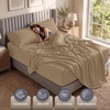 Utopia Bedding Bettlaken Set (3 Teilige, Schwarz), Polyester Mikrofaser, Oeko-Tex Zertifiziert, Spannbettlaken 90×190, Bettlaken 167×243, 1 Bestickten Kissenbezug 50×75(Sand)