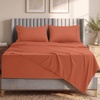 Utopia Bedding Bettlaken Set (3 Teilige, Schwarz), Polyester Mikrofaser, Oeko-Tex Zertifiziert, Spannbettlaken 90×190, Bettlaken 167×243, 1 Bestickten Kissenbezug 50×75(Orange)