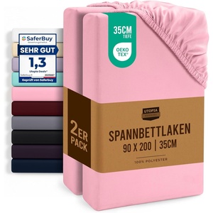 Utopia Bedding – 2er Set Spannbettlaken 160x200cm – Beige(Rosa)