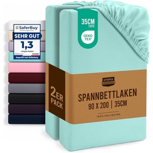 Utopia Bedding – 2er Set Spannbettlaken 160x200cm – Beige(Spa Blau)