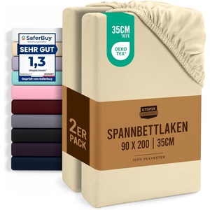 Utopia Bedding – 2er Set Spannbettlaken 90x200cm – Beige(Beige)
