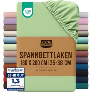 Utopia Bedding – Spannbettlaken 140x200cm – Burgunderrot(Salbei Grün)