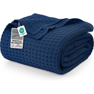 Utopia Bedding 100% Baumwolle Waffeldecke Kuschedecke 300 GSM (Anthrazitgrau – 274 x 228 cm) weiche leichte, atmungsaktive tagesdecke, Sofa & Couch überwurf für alle Jahreszeiten(Marineblau)