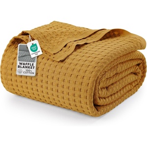 Utopia Bedding 100% Baumwolle Waffeldecke Kuschedecke 300 GSM (Anthrazitgrau – 274 x 228 cm) weiche leichte, atmungsaktive tagesdecke, Sofa & Couch überwurf für alle Jahreszeiten(Senf)