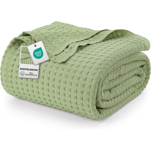 Utopia Bedding 100% Baumwolle Waffeldecke Kuschedecke 300 GSM (Anthrazitgrau – 274 x 228 cm) weiche leichte, atmungsaktive tagesdecke, Sofa & Couch überwurf für alle Jahreszeiten(Salbeigrün)