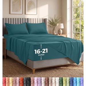 Utopia Bedding Bettlaken Set (3 Teilige, Schwarz), Polyester Mikrofaser, Oeko-Tex Zertifiziert, Spannbettlaken 90×190, Bettlaken 167×243, 1 Bestickten Kissenbezug 50×75(Denim Blau)