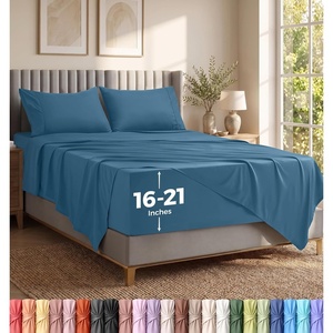 Utopia Bedding Bettlaken Set (3 Teilige, Schwarz), Polyester Mikrofaser, Oeko-Tex Zertifiziert, Spannbettlaken 90×190, Bettlaken 167×243, 1 Bestickten Kissenbezug 50×75(Blue Dusk)