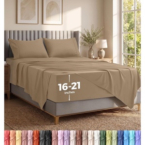 Utopia Bedding Bettlaken Set (3 Teilige, Schwarz), Polyester Mikrofaser, Oeko-Tex Zertifiziert, Spannbettlaken 90×190, Bettlaken 167×243, 1 Bestickten Kissenbezug 50×75(Sand)