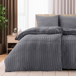 Utopia Bedding Seersucker Bettwäsche 135×200 Set – Mikrofaser Polyester Bettbezug 135×200 cm + 1 Kissenbezug 80×80 cm- Beige(Grau)