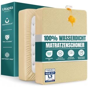 Wasserdichter Matratzenschoner 140×190 cm, 30 cm tief matratzenschutz(Beige)