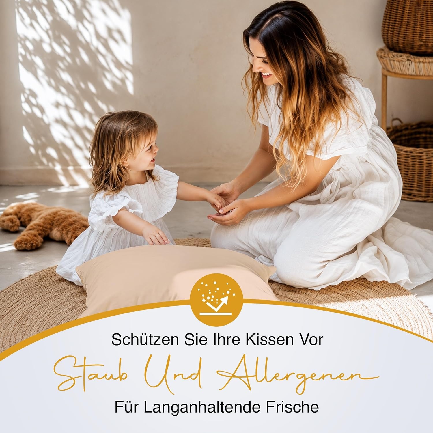 image:imagewasserdichte Kissenbezug Mit Reiverschluss 40x80cm 2er Gegen BettwanzenBeige