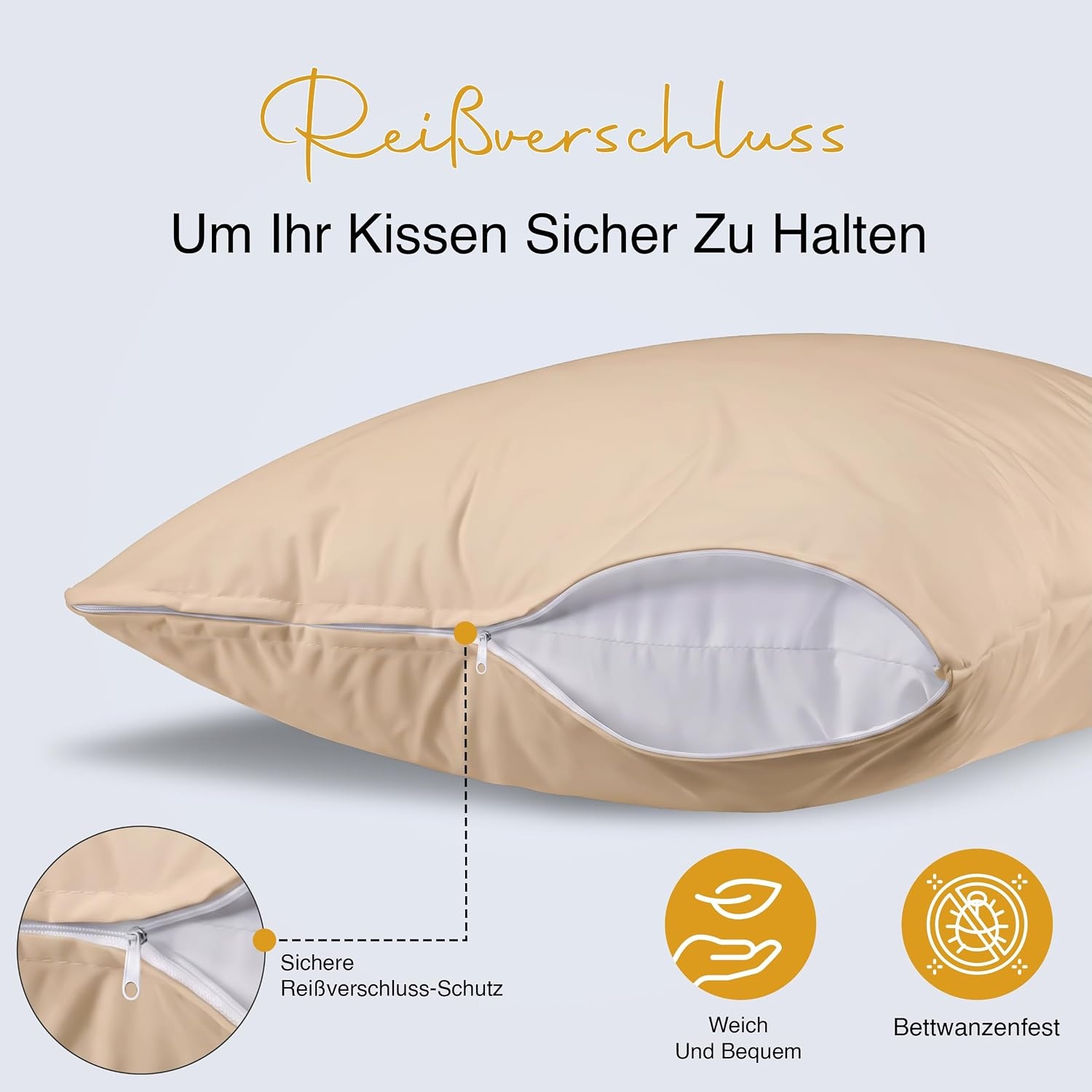 image:imagewasserdichte Kissenbezug Mit Reiverschluss 40x80cm 2er Gegen BettwanzenBeige