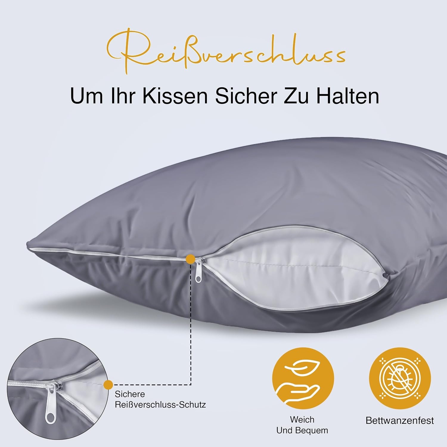 image:imagewasserdichte Kissenbezug Mit Reiverschluss 40x80cm 2er Gegen BettwanzenGrau